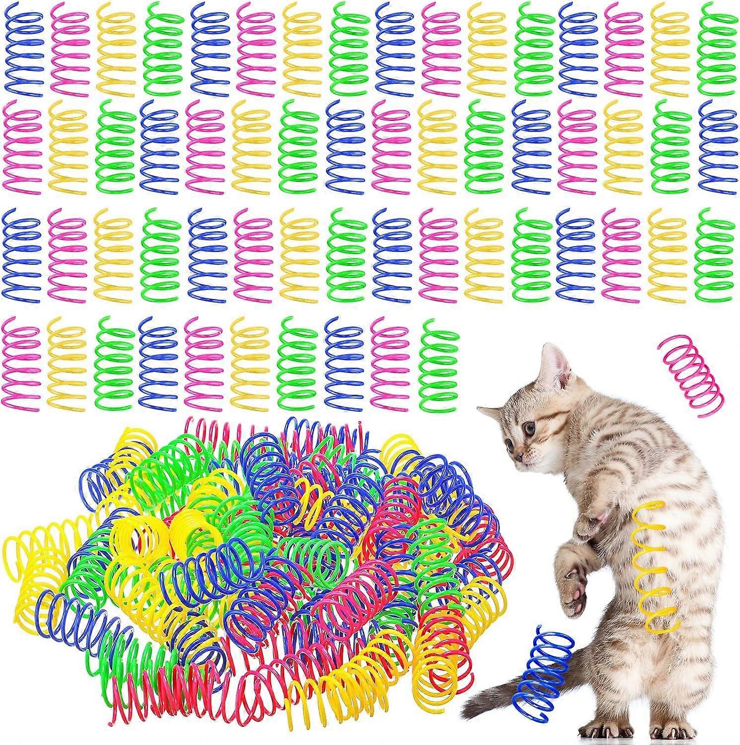 Cat Spring Toys 100 Packs for Indoor Cats, Durable Plastic Spring Coils Attract Cats to Swat, Bite, Hunt, Interactive Spring Toys