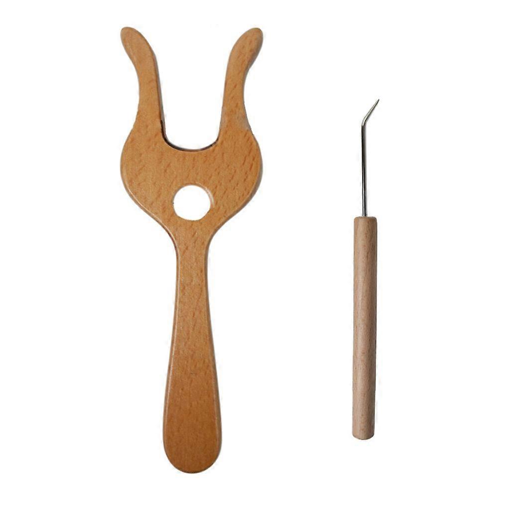 Wood Knitting Fork Braiding Tool Bent Tip Knitting Needle Set Ergonomic Handle