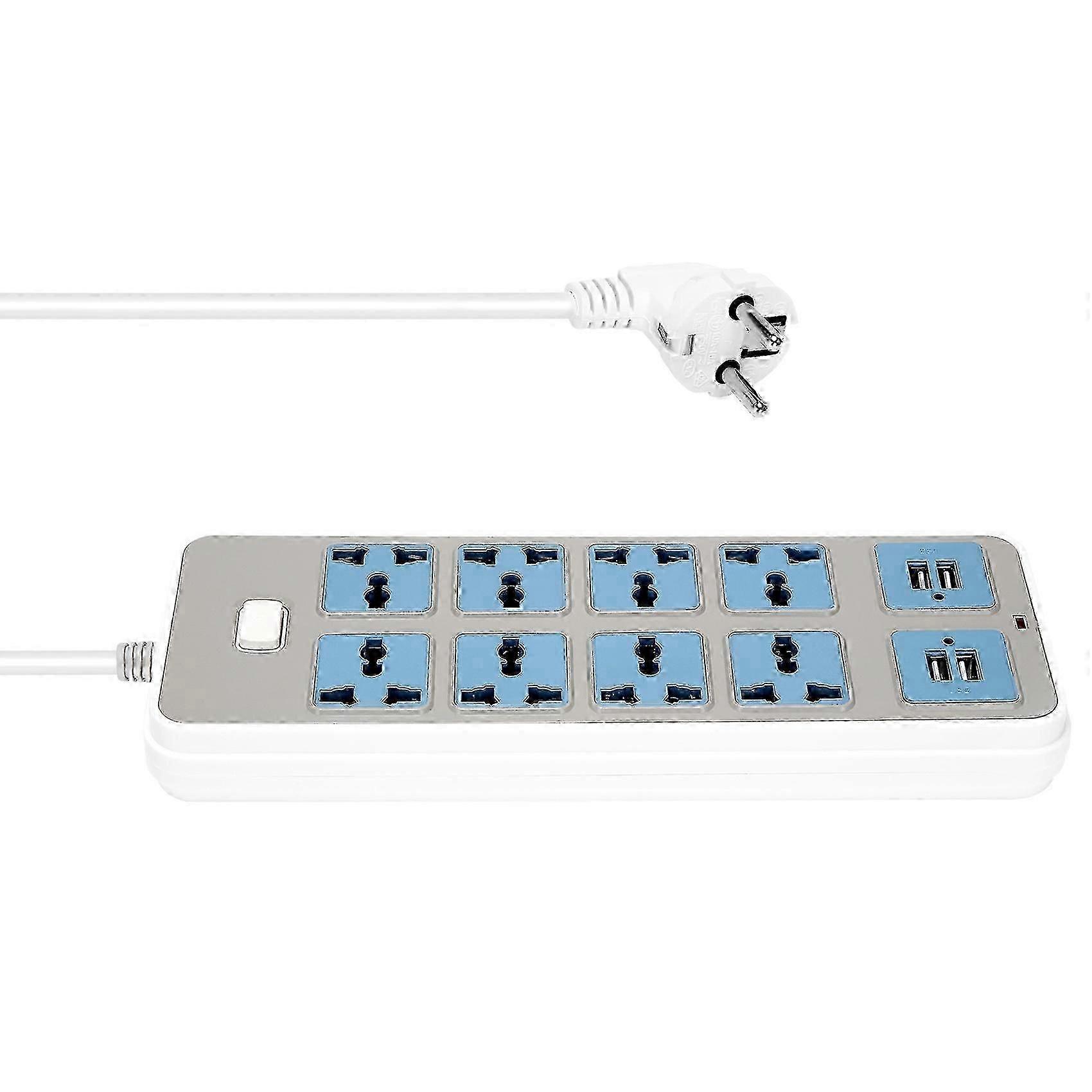 Power Strip with 4 USB Sockets, 3000W Power, 8 Universal Sockets, 6.5-Foot Power Cord, EU Plug hwy