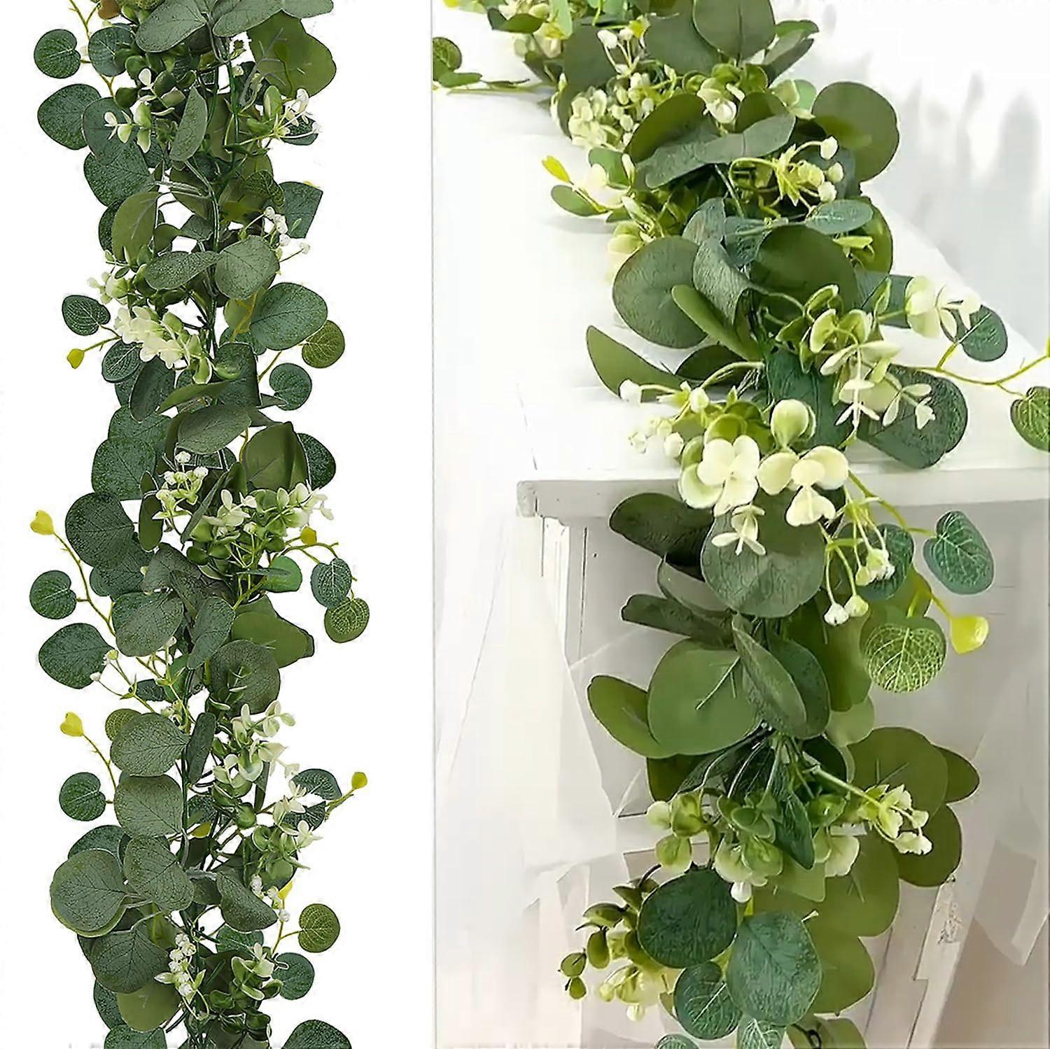 Artificial Eucalyptus Garland 2 Pack 5.9Ft Spring Green Silver Dollar Eucalyptus Vines Table Wedding Arch Mantle Decor