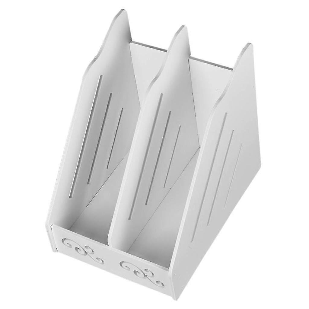 Plastic Vertical Desktop Organizer – Four Compartment White File, Document and