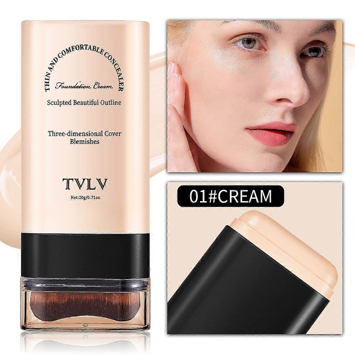 Multi-Use Full Coverage Foundation Stick Makeup, Concealer and Contour Stick with Built-In Brush, Long-Lasting Hydrating & Light, Smooth Creamy Finish