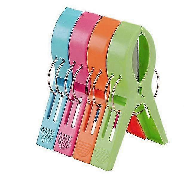 4 Large Bright Plastic Beach Towel Clips for Sunbeds