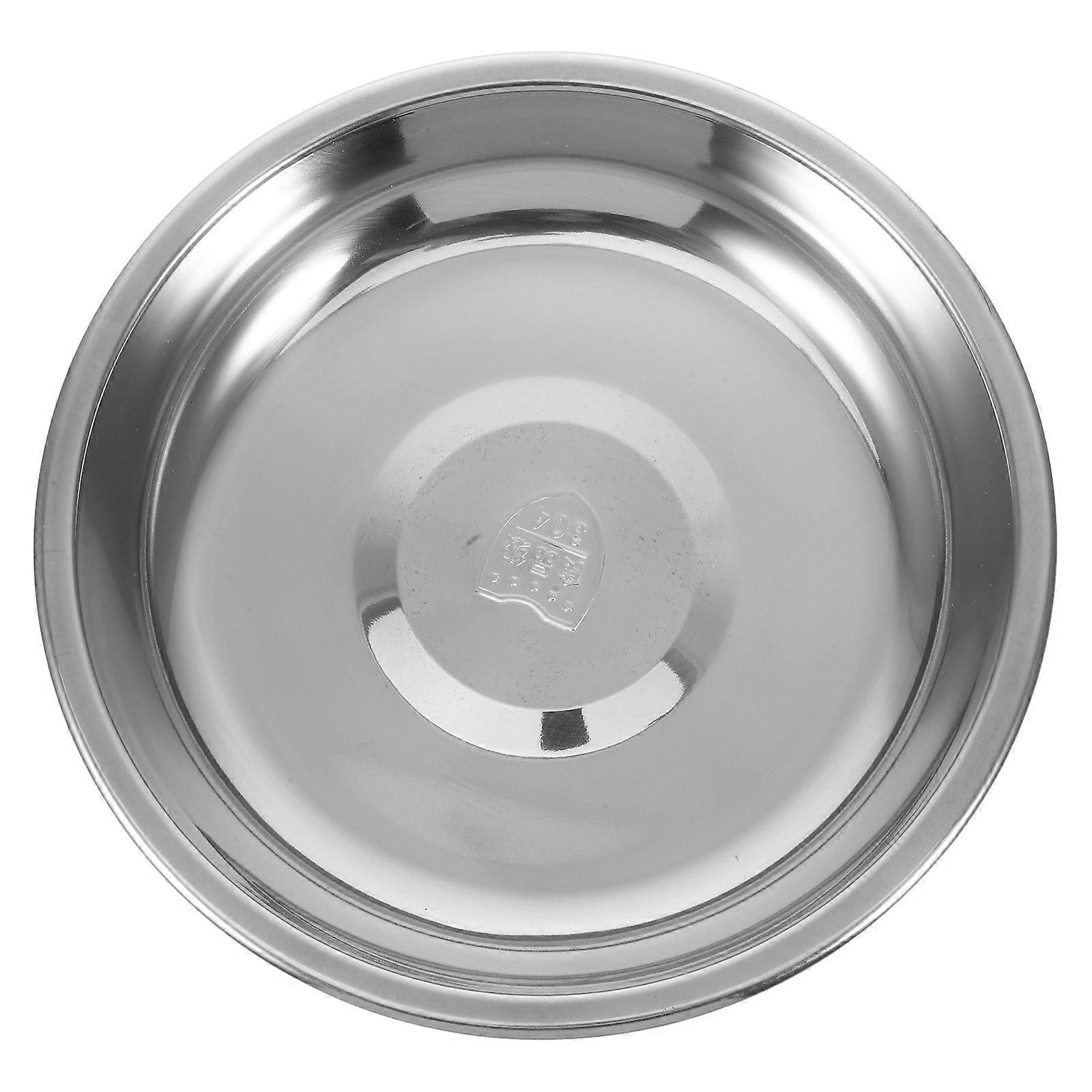 Here's a polished and professional product description based on your input:

 

**Round Stainless Steel Dinner Plate – Thickened Metal Serving Plate