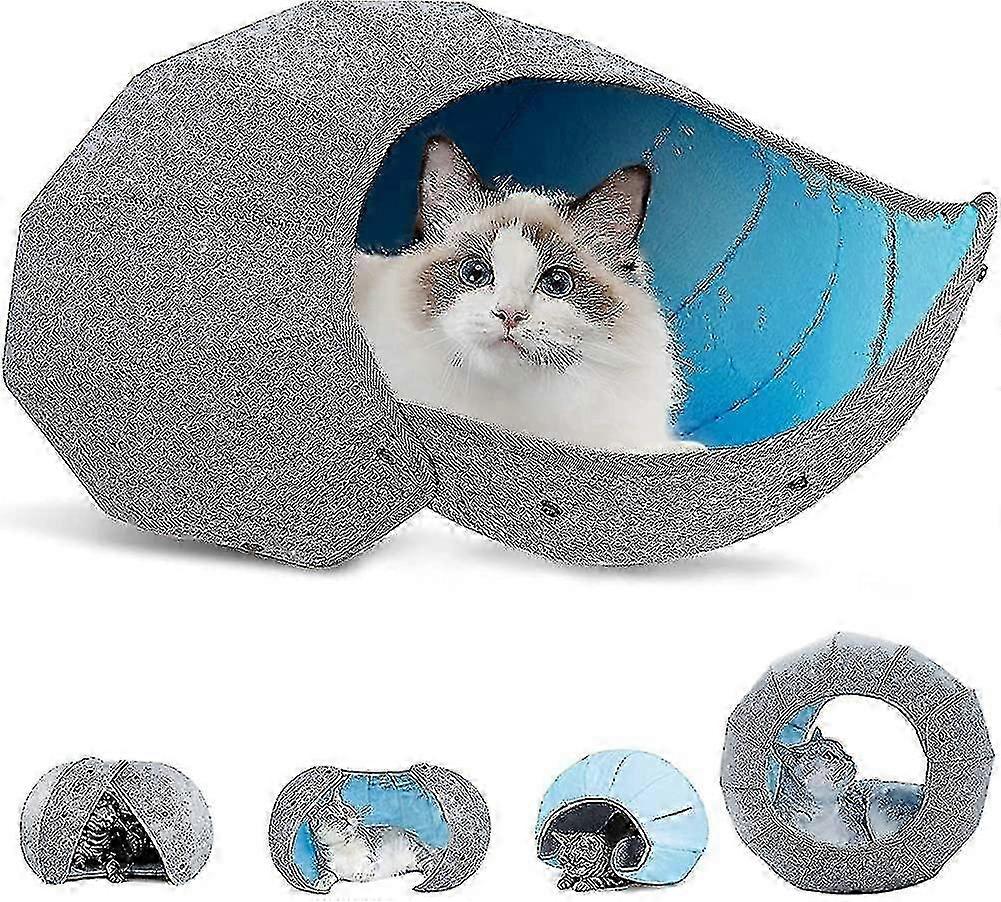 Interactive Tunnel Tube Bed Cave Condos with Cat Toy Balls for Indoor Cats