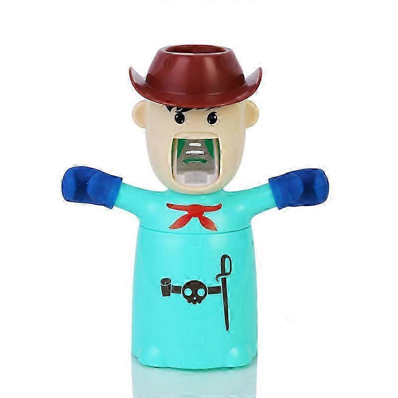 Wall Mounted Toothpaste Dispenser for Children with Cup (Boys Version, Green Blue) Suitable for Certain Brands