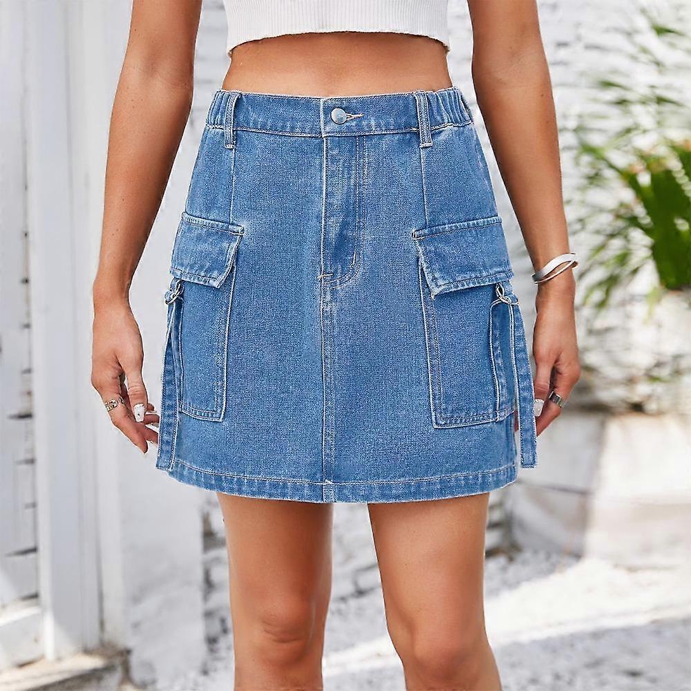 Sexy and Slim 2024 Summer Short Skirt Pocket Design Casual Cargo Skirt Strap Solid Color High Waist A-Line Army Green Mini Dress