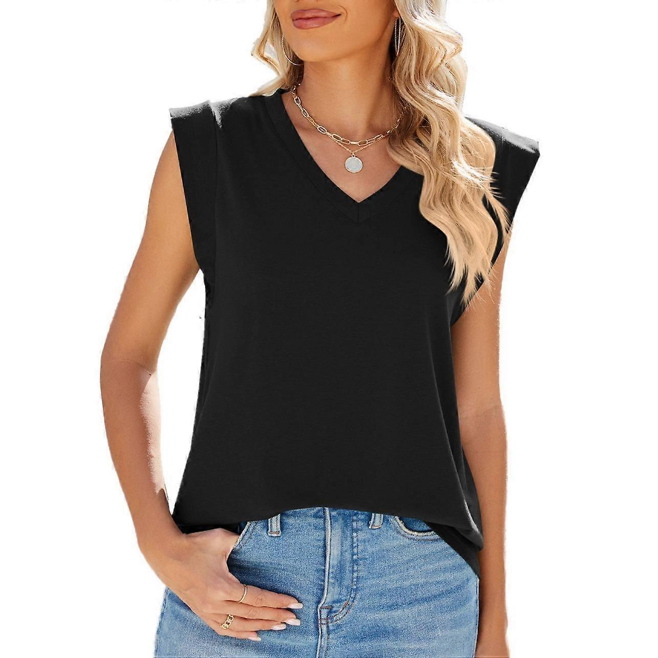 IHUASU Spring and Summer Solid Color Sleeveless V-neck Loose Tank Top for Women