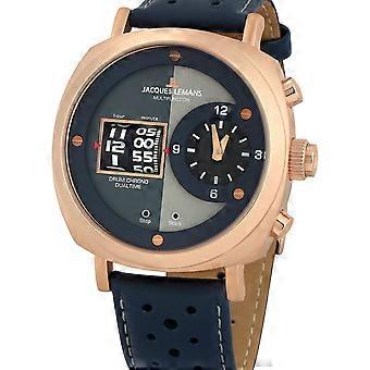 Jacques Lemans blauw herenhorloge Lugano 1-2058D van echt leer of kunstleer.