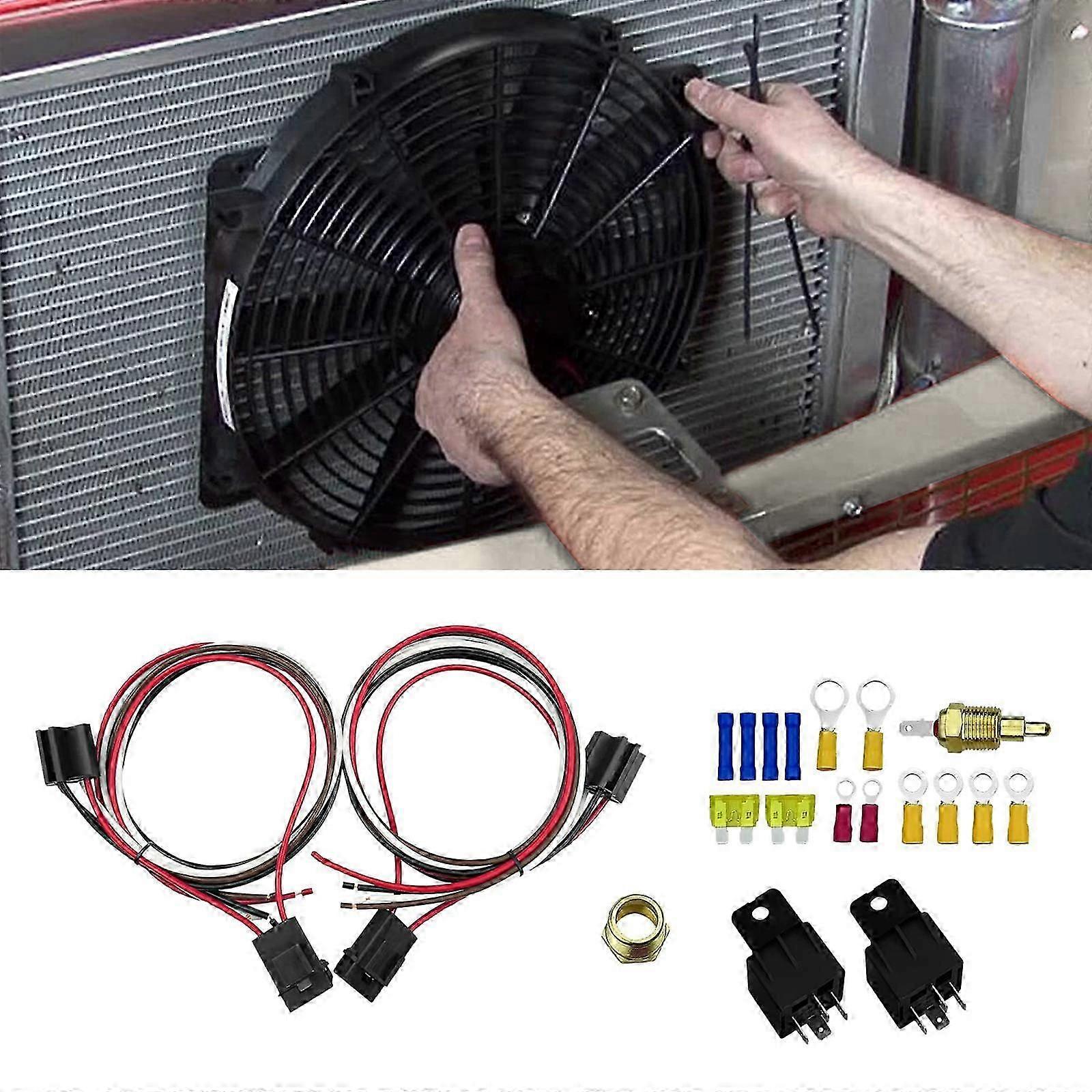 LBQ Auto Dual Cooling Fan Relay Kit 185 On 175 Off 40 Amp Relay Thermostat Temperature Sensor Switch
