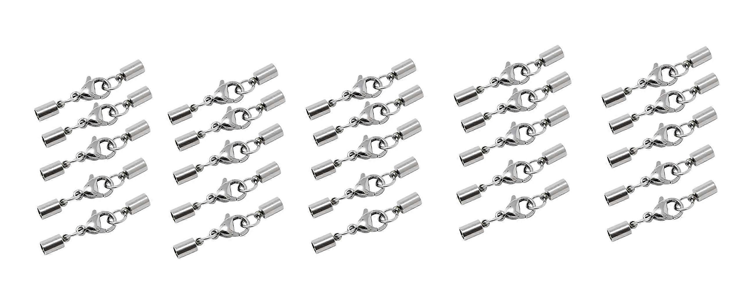 Cord End Cap for Jewelry Making, Kumihimo End Caps 2mm 25 Sets with Lobster Clasps from Stainless Steel