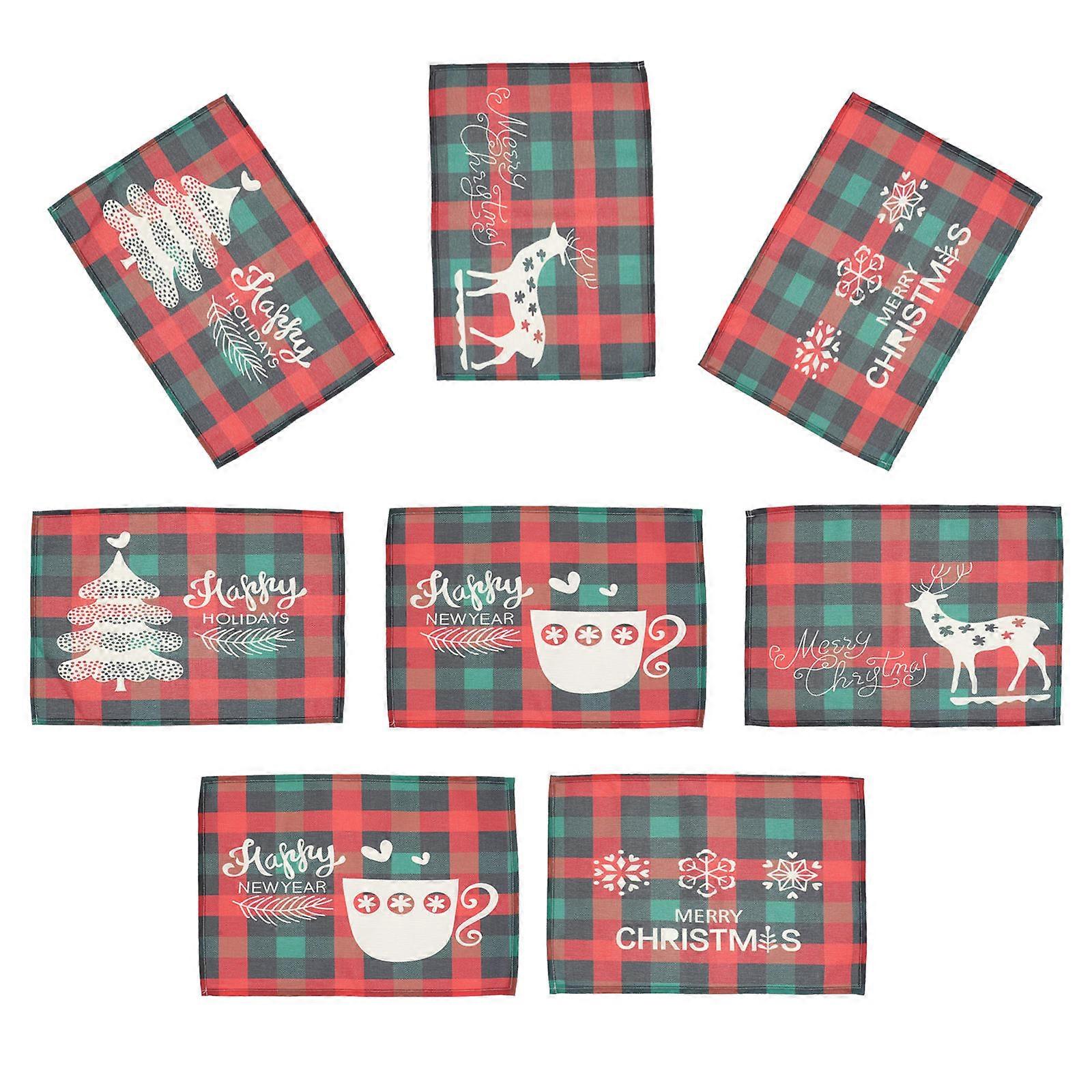 Decorative Place Mats Christmas Themed Dining Table Decor Rectangular Red 44X30CM 8Pcs