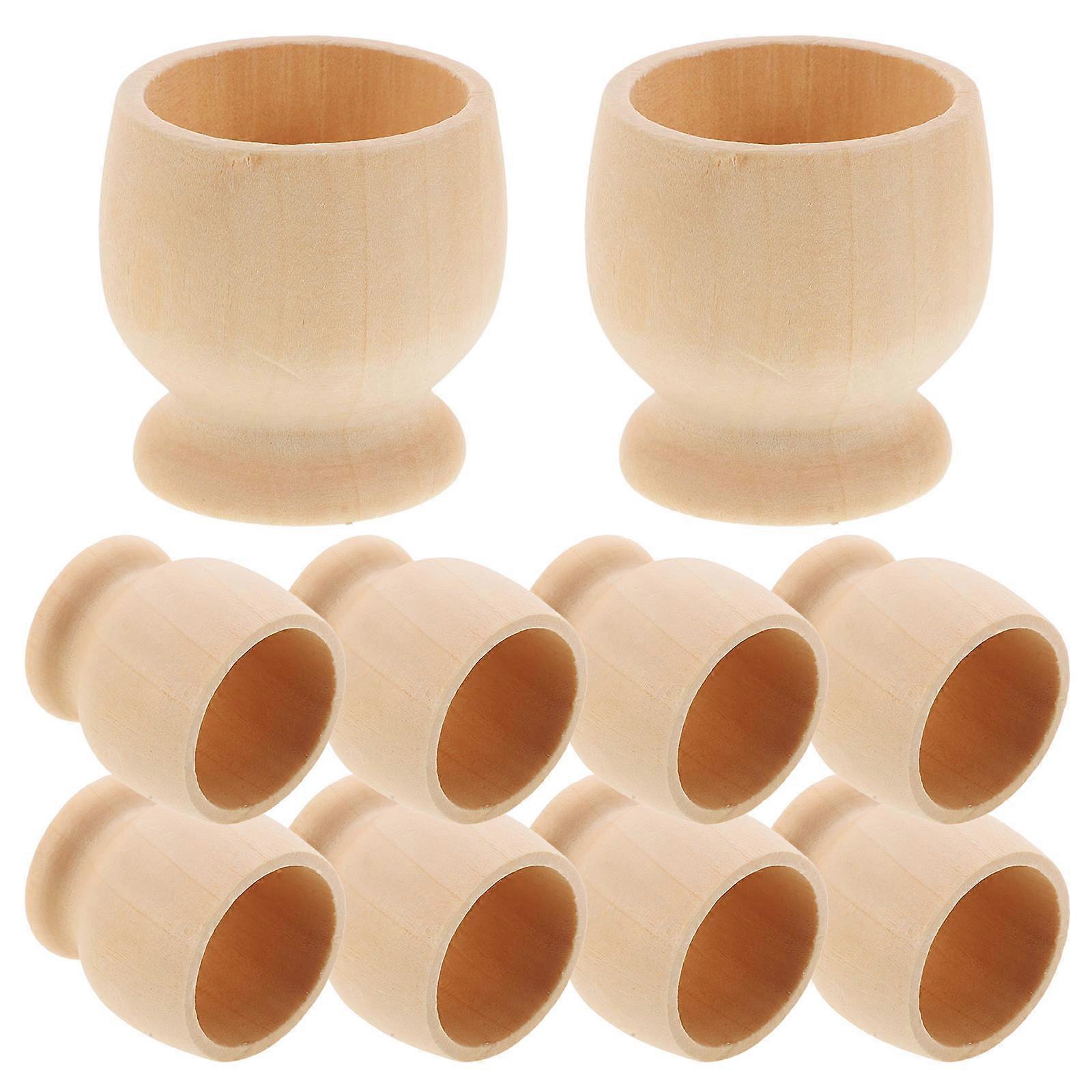 Decorative Egg Holders For Display Wooden Easter Egg Holders Diy Eggs Trays Cup Shaped Eggs Holding Cups Beige 4.50X4.30X4.30CM Stable Base 10Pcs