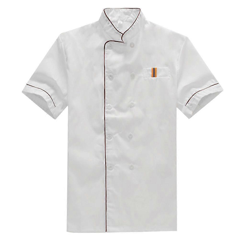 男女同款夏季短袖厨师制服基础厨师上衣餐饮衬衫,适用于面包店酒店餐厅 - 尺码XXL(白色)