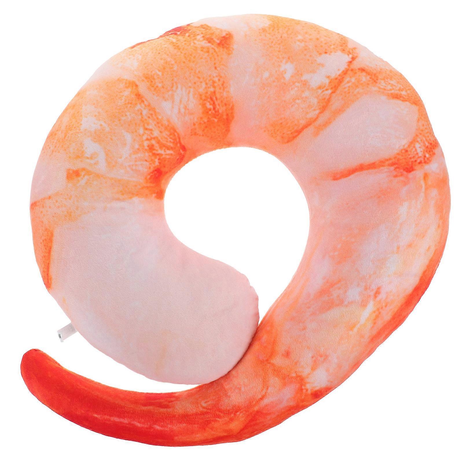 Compact Neck Pillow Shrimp Shape Orange Plush 1Set