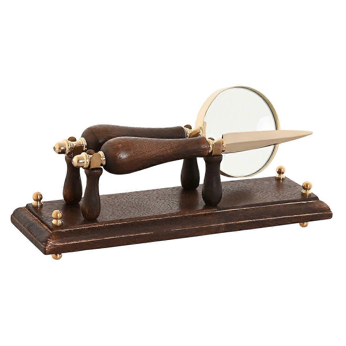 Magnifying glass Home ESPRIT Brass Mango wood 25 x 7 x 11 cm