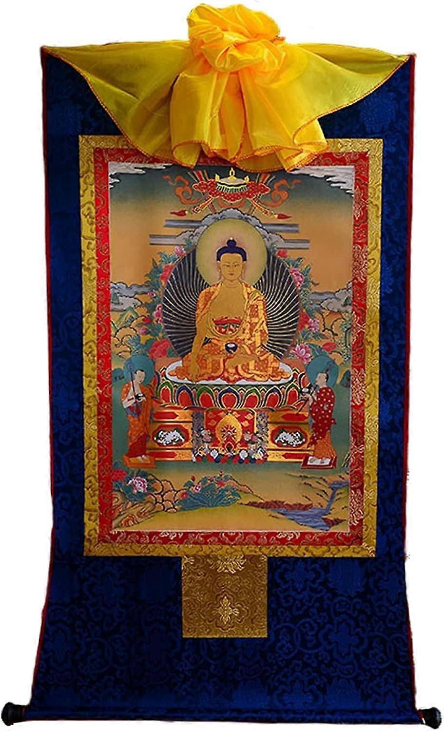 Hanging Thangka, Tibetan Thangka, Handmade Tibetan Śkyamuni Appliqu Painting for Buddhist Altar Zen Meditation (Color: Blue, Size: M)