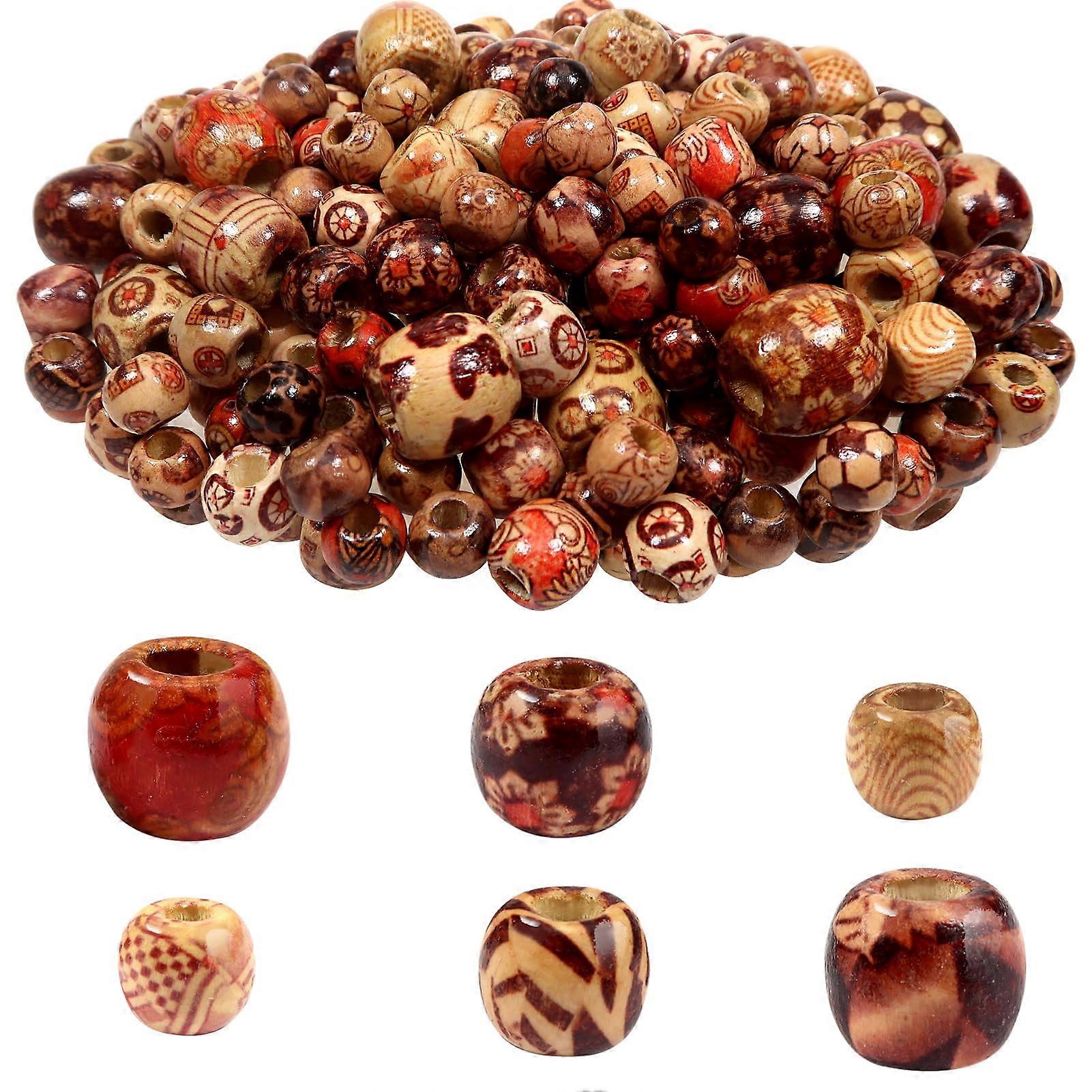 Pack Of 200 Wooden Beads 10mm 12mm 17mm Painted With Large Hole Various Patterns For Macrame Bracelet