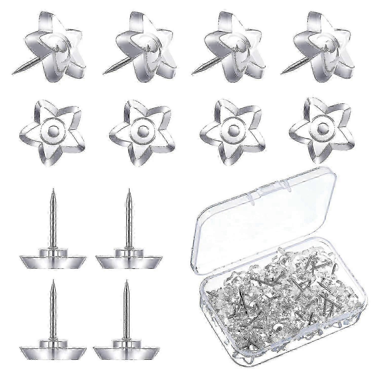 200 Pieces Star Shaped Push Pins Clear Thumb Tacks with Plastic Box for Cork Board Decorative