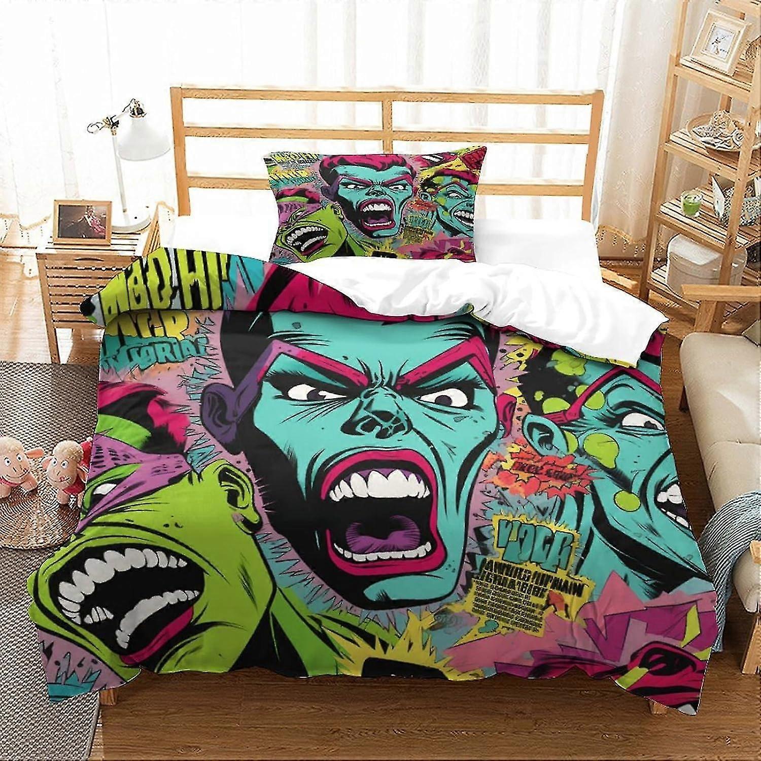 Bedding Duvet Cover Set with 3D Print Manga Character, Abstract Design in Microfibre for Single Double King Size