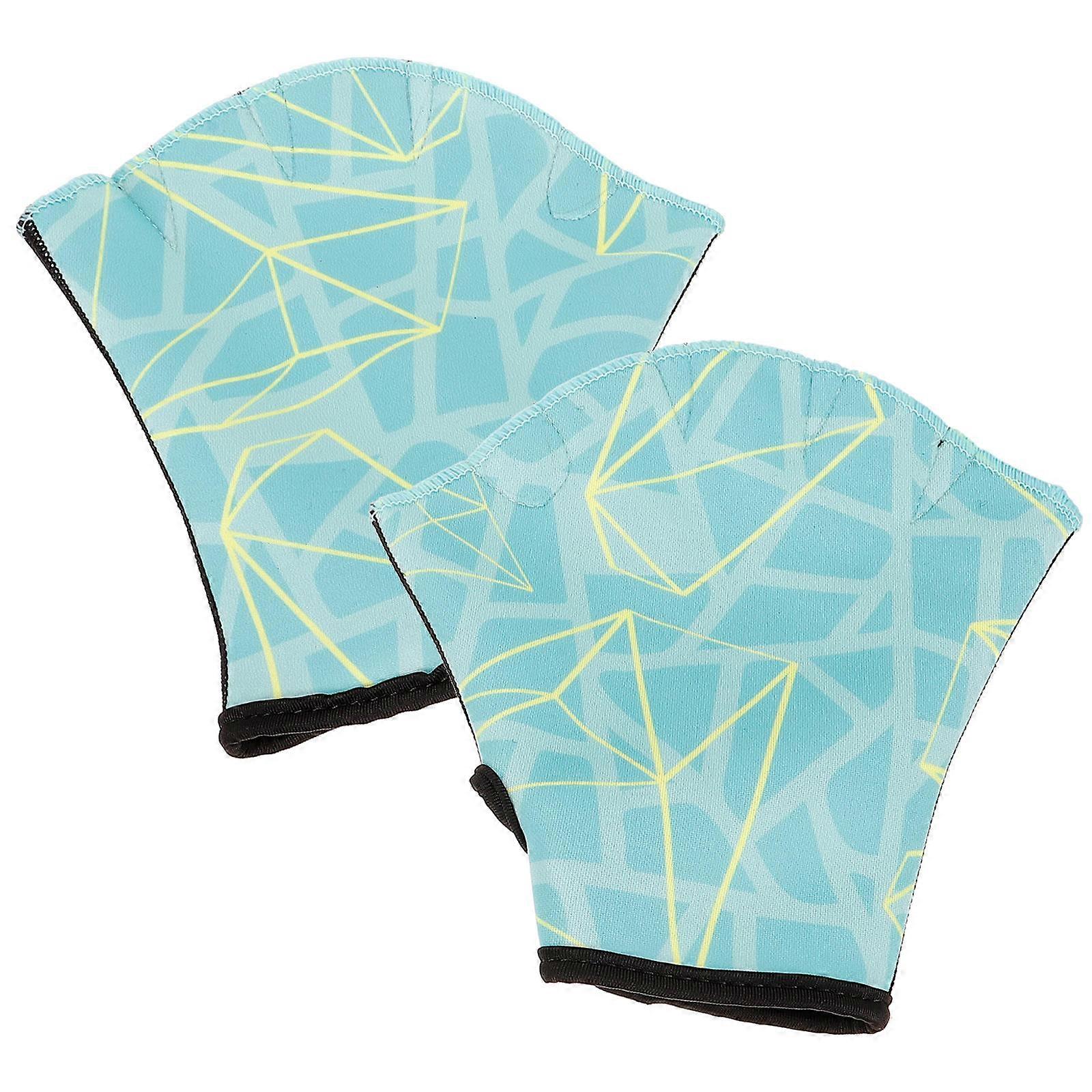 Swimming Paddles Diving Aid Warmth Retention Training Gloves For Unisex Water Fitness Class Emerald Green Pattern 1 Pair