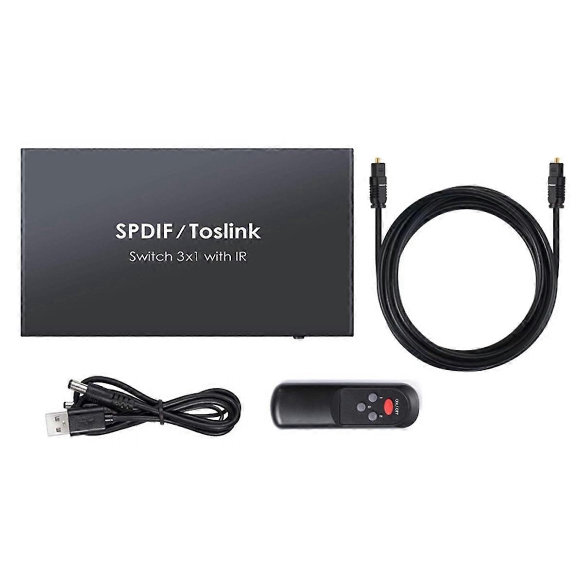 Comutator de fibră optică SPDIF Toslink Splitter audio digital optic 3 în/1 ieșire cu telecomandă IR cablu optic