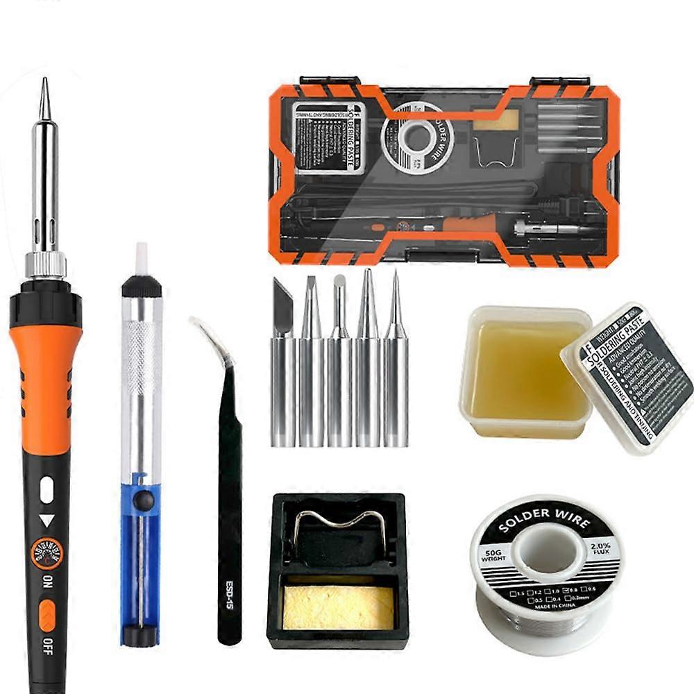 90W Soldering Iron Kit, LCD 12in1, Adjustable 200500°C, 5 Tips, Solder Wire