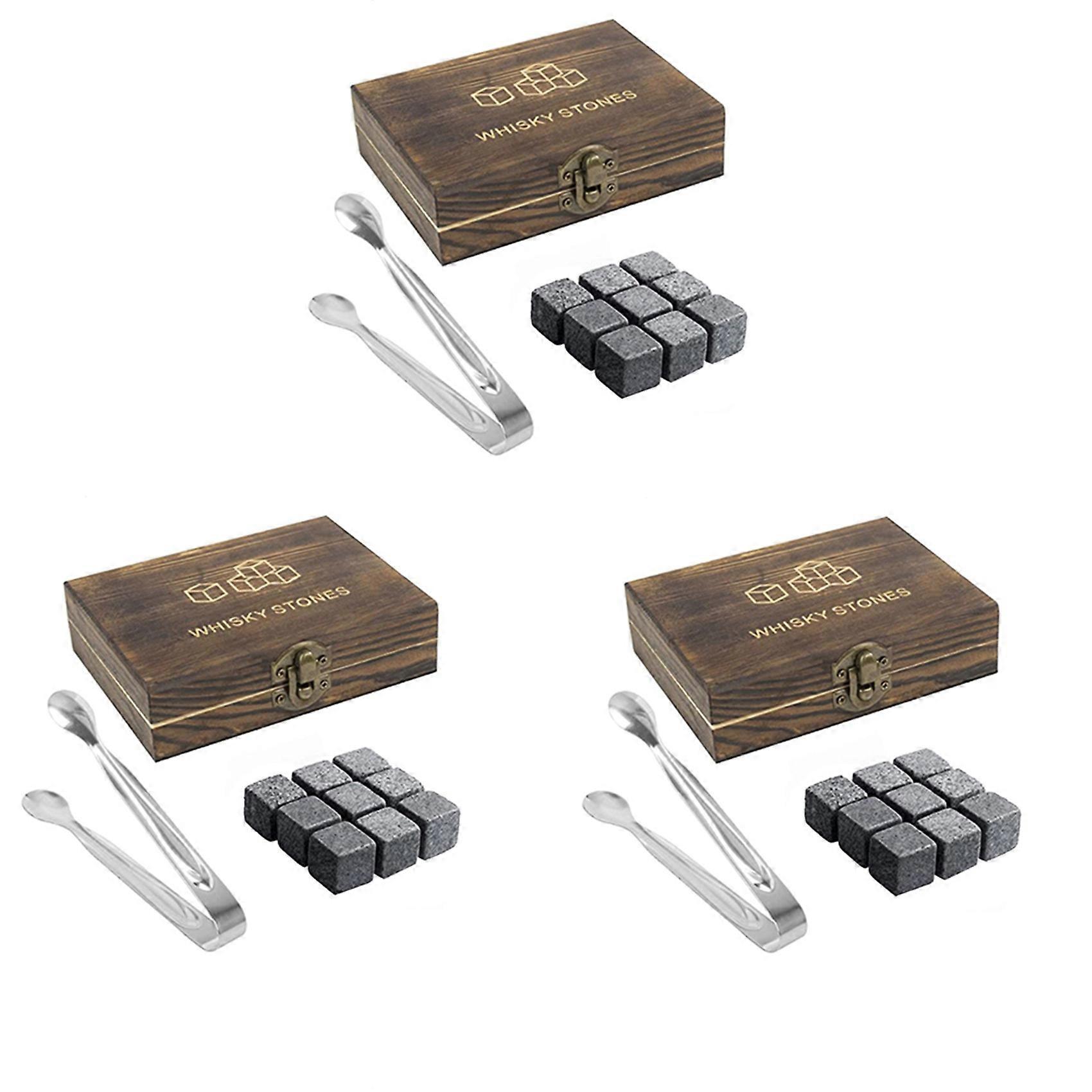 9 Whiskey Rocks with Wooden Box