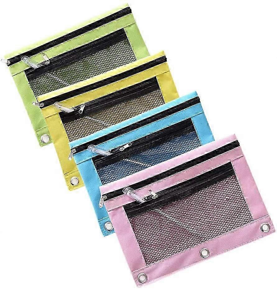 Transparent Mesh Pencil Case Set - Double Zipper and 3-Ring Binder Compatible for School or Office