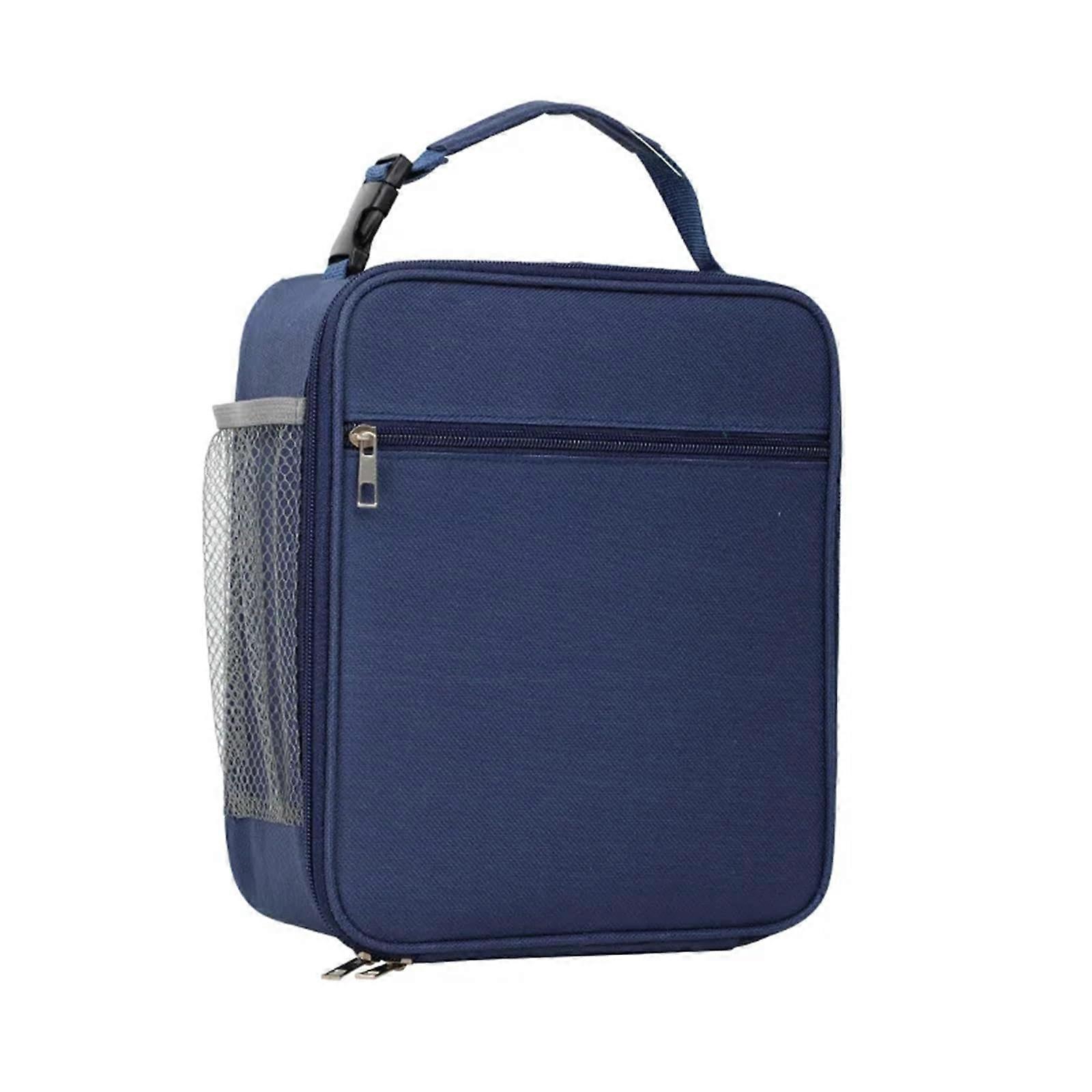 Lunchbox storage bag, mesh side pocket, portable lunch bag, kids school, bento bag, square bag (Deep Blue)