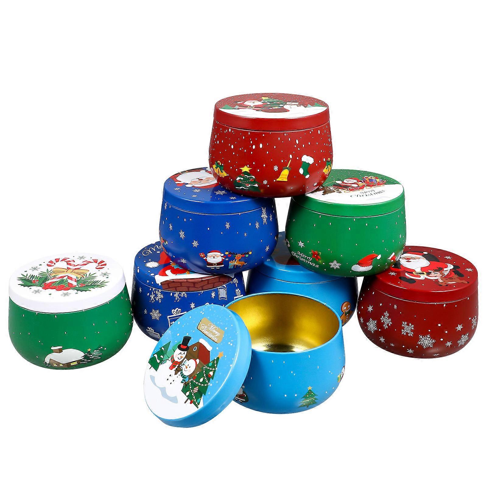 Cabilock 8PCS Christmas Tin Jars with Lids for Candles Crafts and Candy Storage