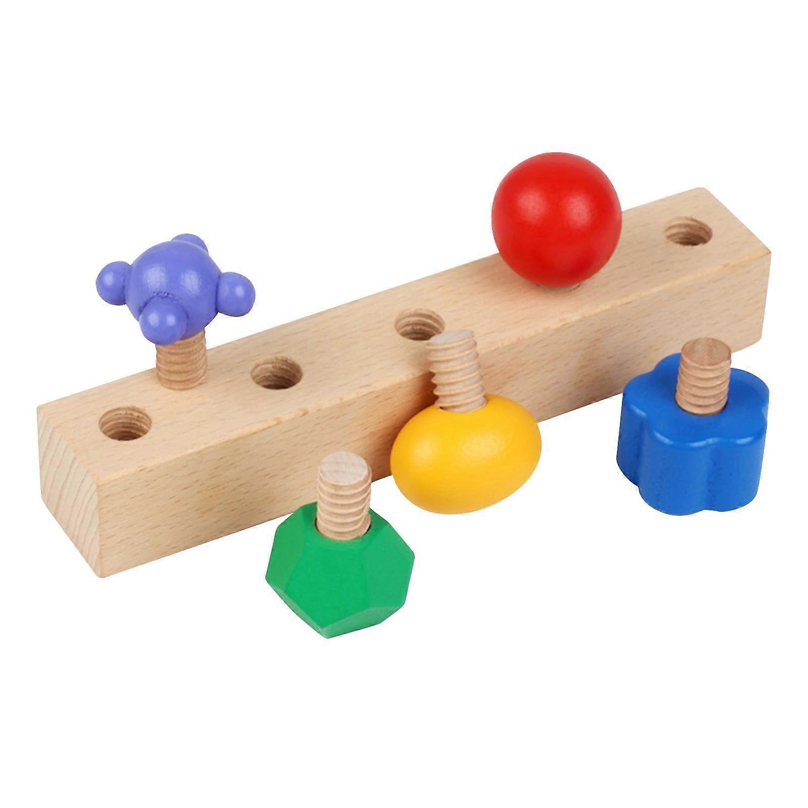 5-Piece Wooden Screw And Nut Set For Kids - Hand-Eye Coordination, Educational Toy
