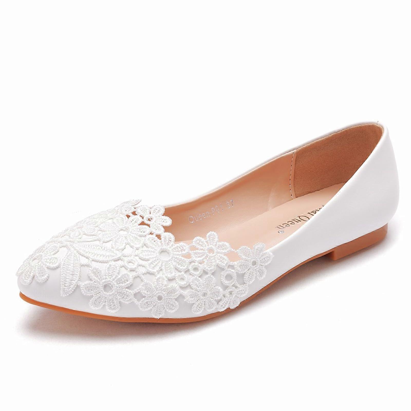 Women's Closed Toe Flats Shoes Size 37 EU for Parties Weddings in White Soft Material Elegant Design