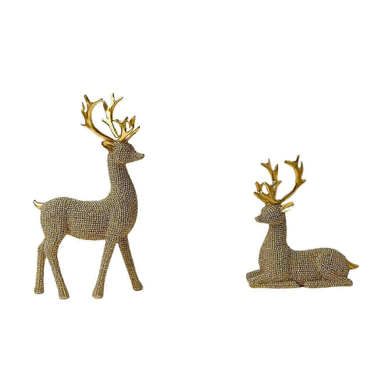 Set of 2 Reindeers Deer Statues Versatile Tabletop Ornament for Wedding Gift Red