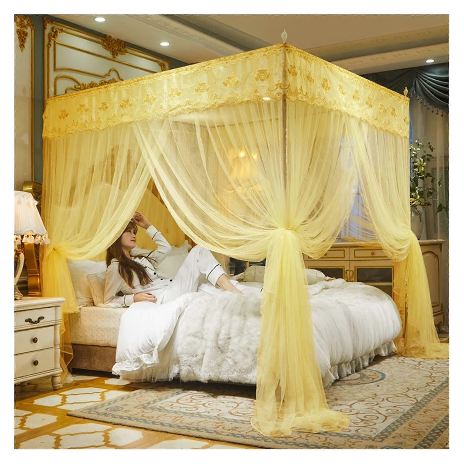 Girls' Princess Bed Mosquito Net in Yellow, Canopy Style, 1.8 x 2.2 m, Easy Installation for Two Beds