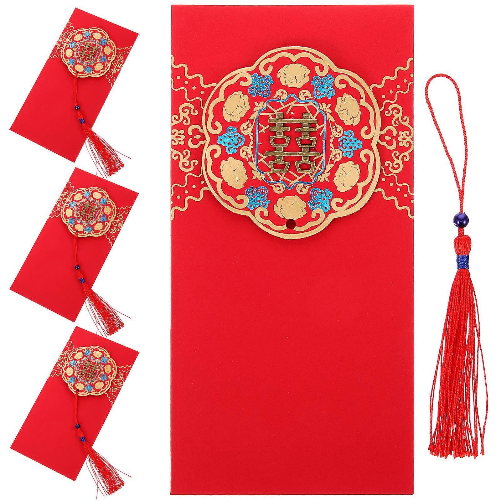 Wedding Envelopes Chinese Style Red Envelope Gift Packaging 4Pcs