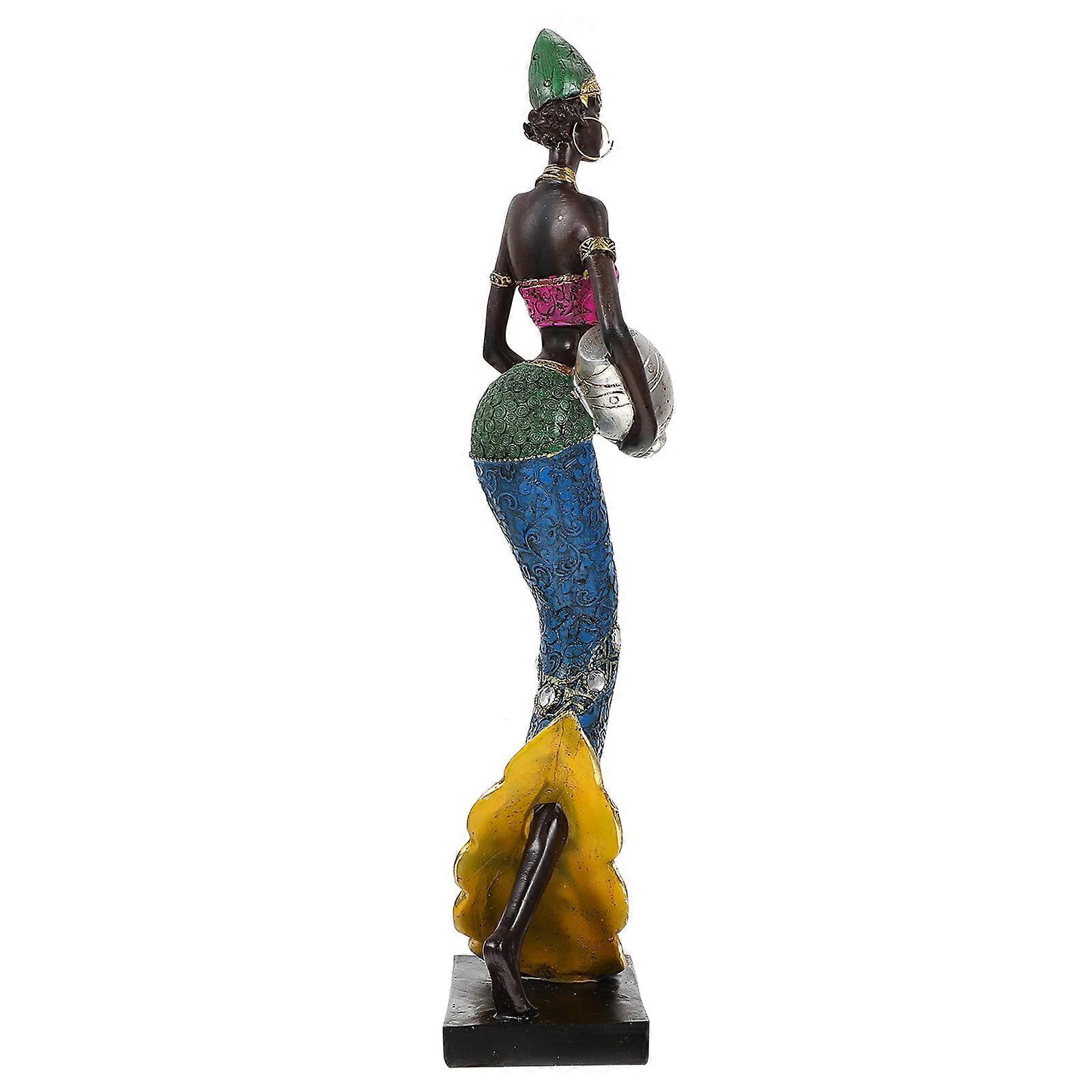 African Woman Statue Home Office Coffee Shop Hotel Gift Resin Craft 34x10.5cm 1Pc