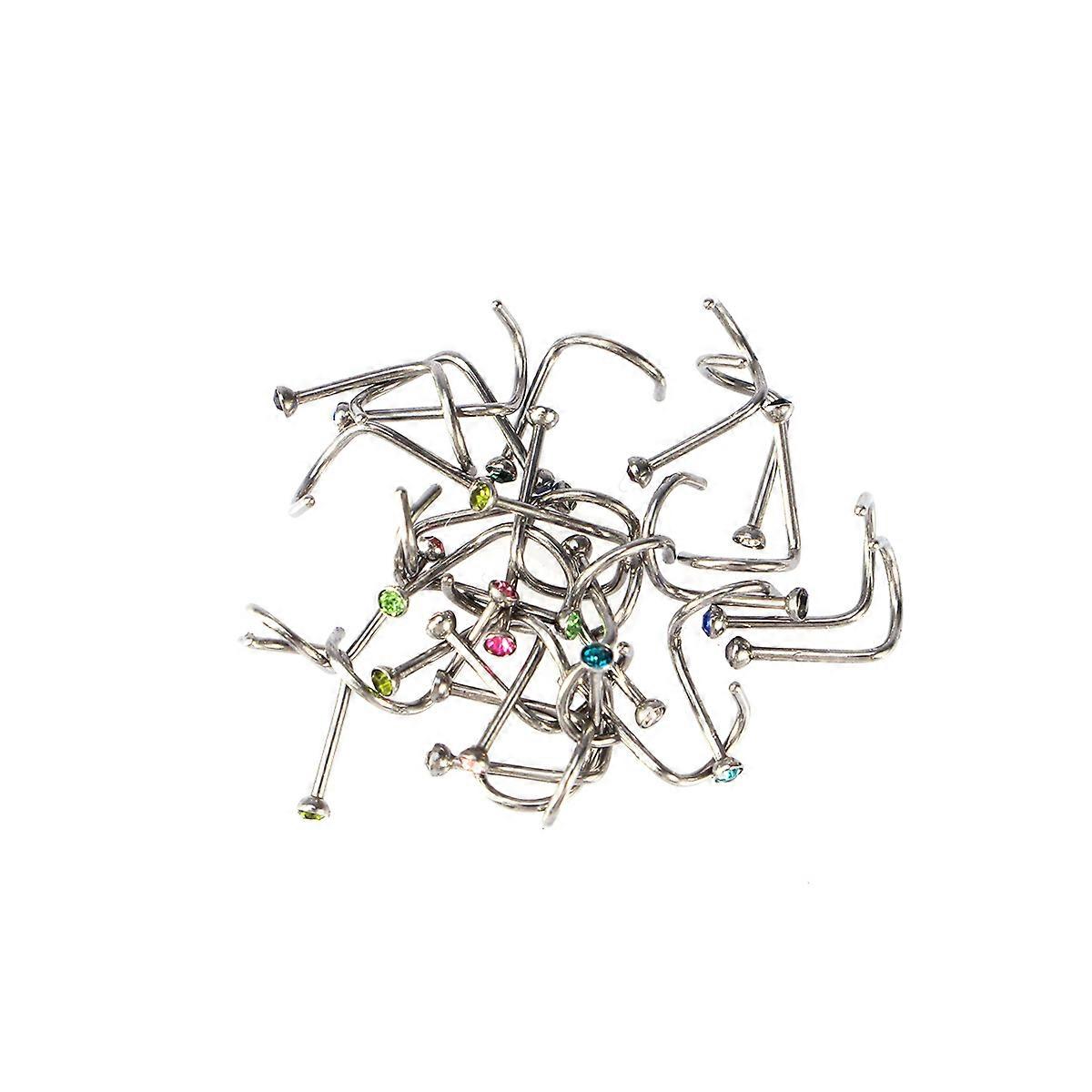 30PCS Stainless Steel Rhinestone Nose Rings Studs Hypoallergenic Assorted Color Gems for Men Women Parties Banquets