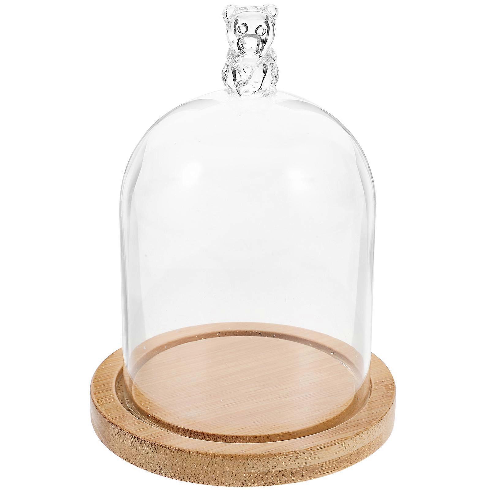 Dome Display Case With Base Flower Display Diy Craft Transparent Glass Cover 11.5x11.5x14cm 1Set