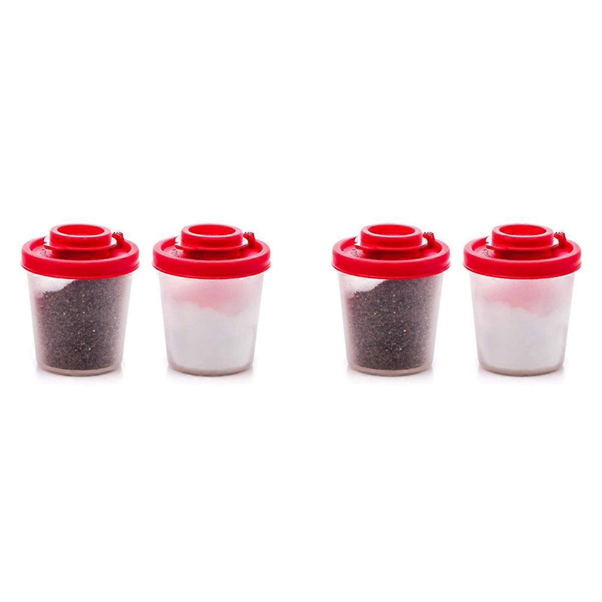 Salt and Pepper Shakers Moisture Proof ,Salt Shaker with Red Covers Lids Plastic Airtight Spice Jar
