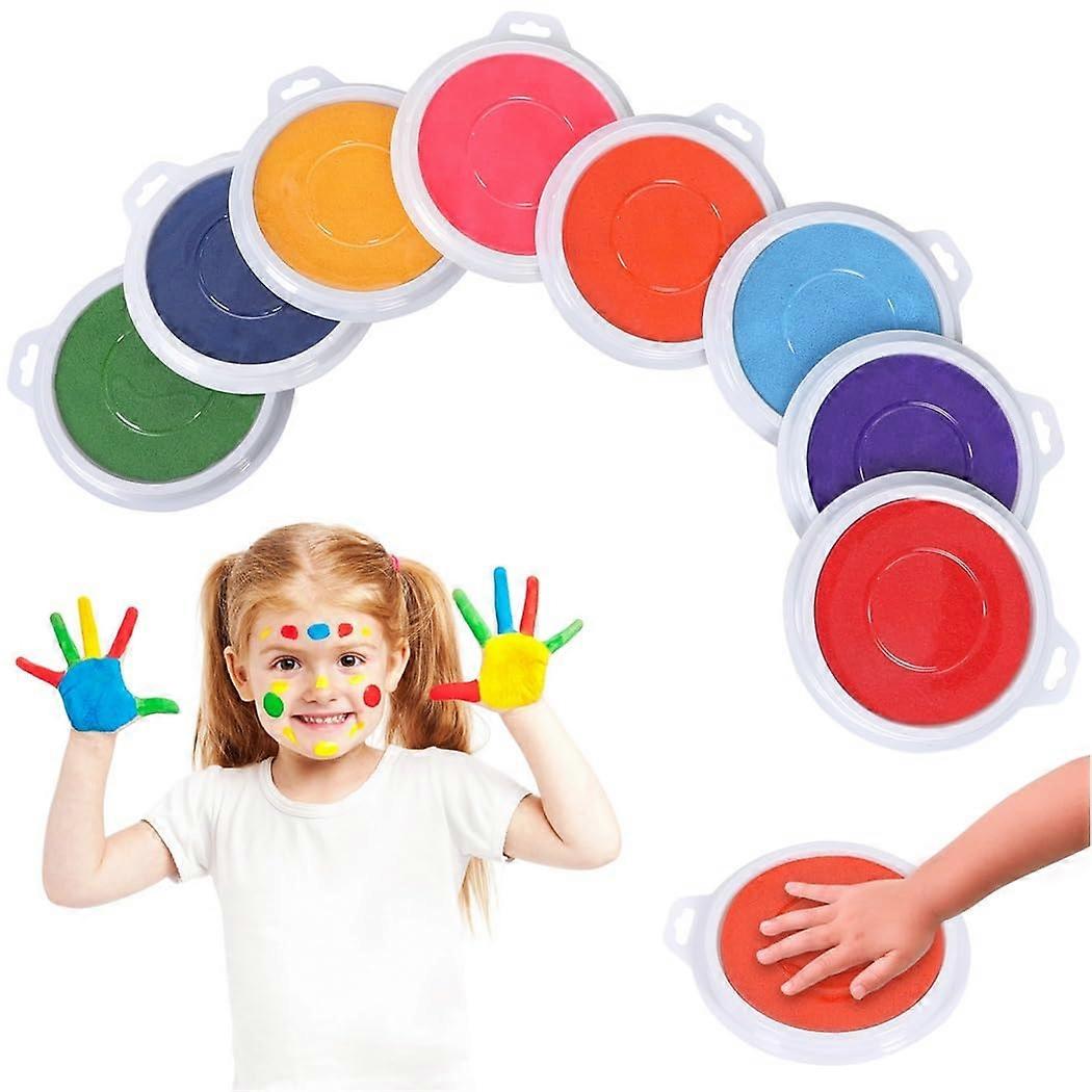 Washable Stamp Pads Set, 8 Colors, 17.8 cm Round Fingerprint Ink Pads for DIY Card Making and Scrapbooking Supplies