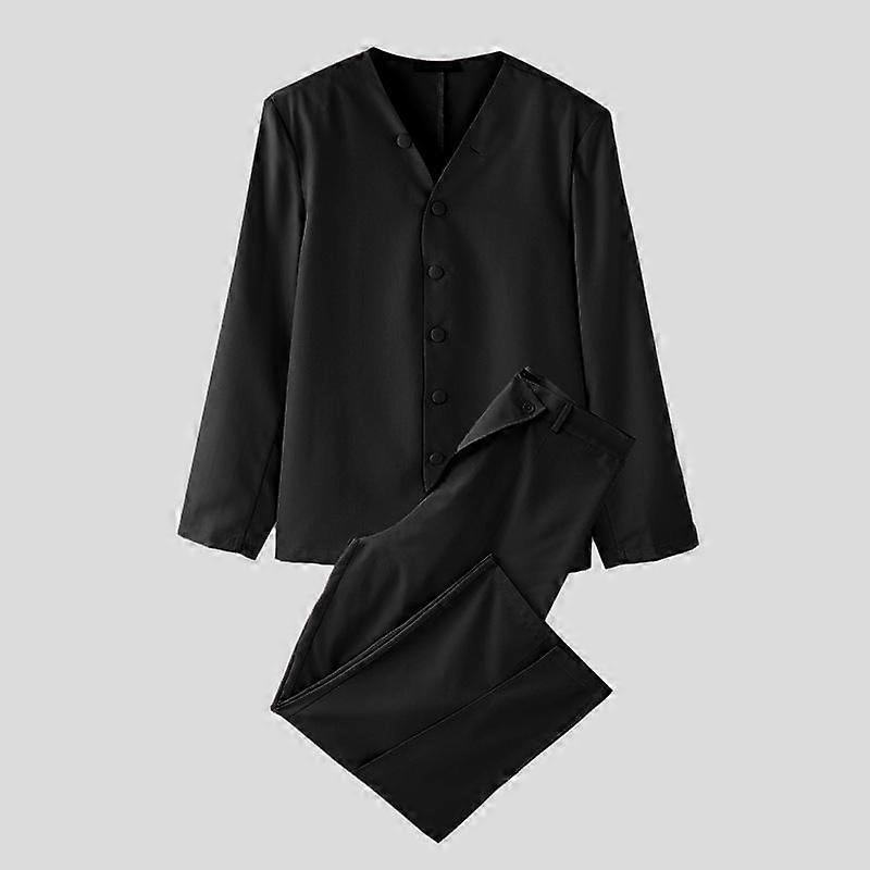INCERUN Men V Neck Thin Blazer Long Wrap Pants Two Piece Suit Casual Outfits Sets