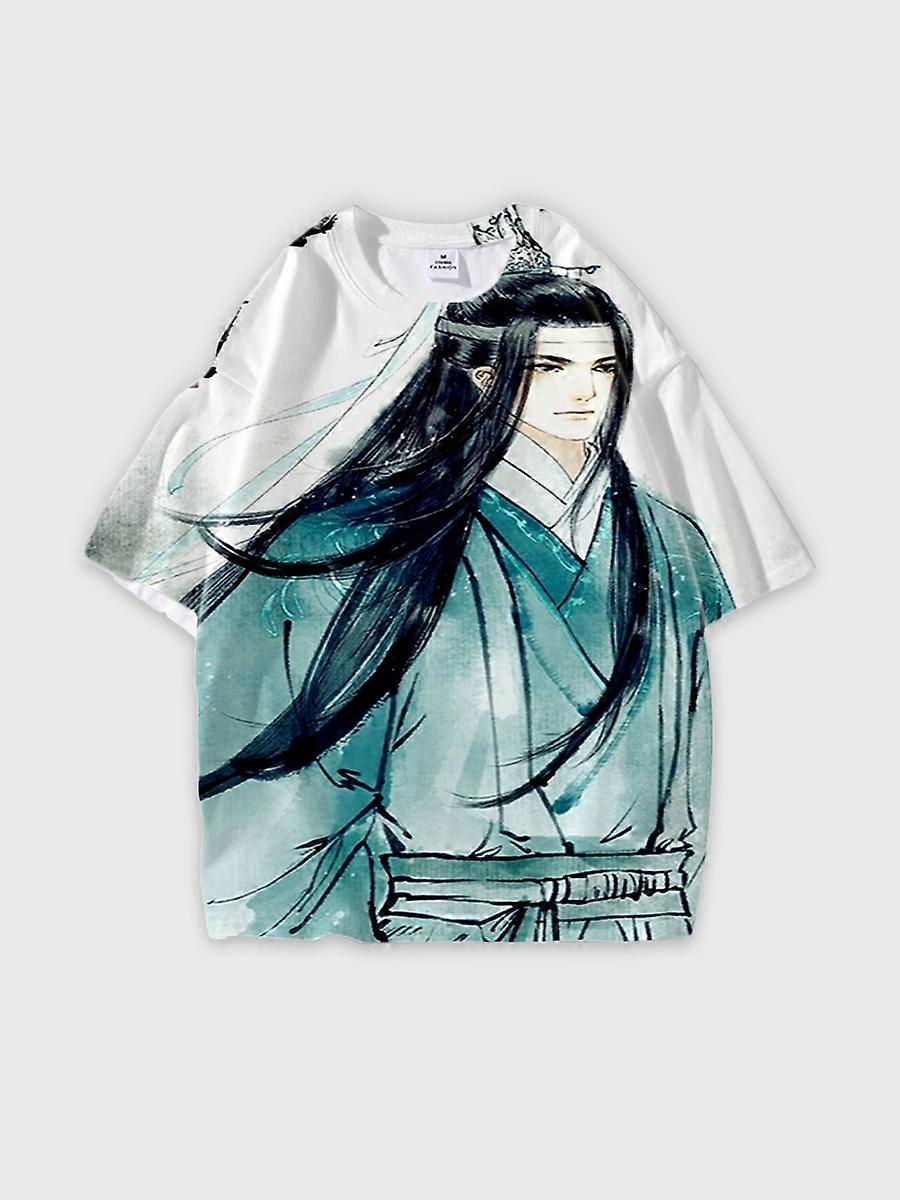 T-shirt round neck Character Pattern loose short sleeve Q80