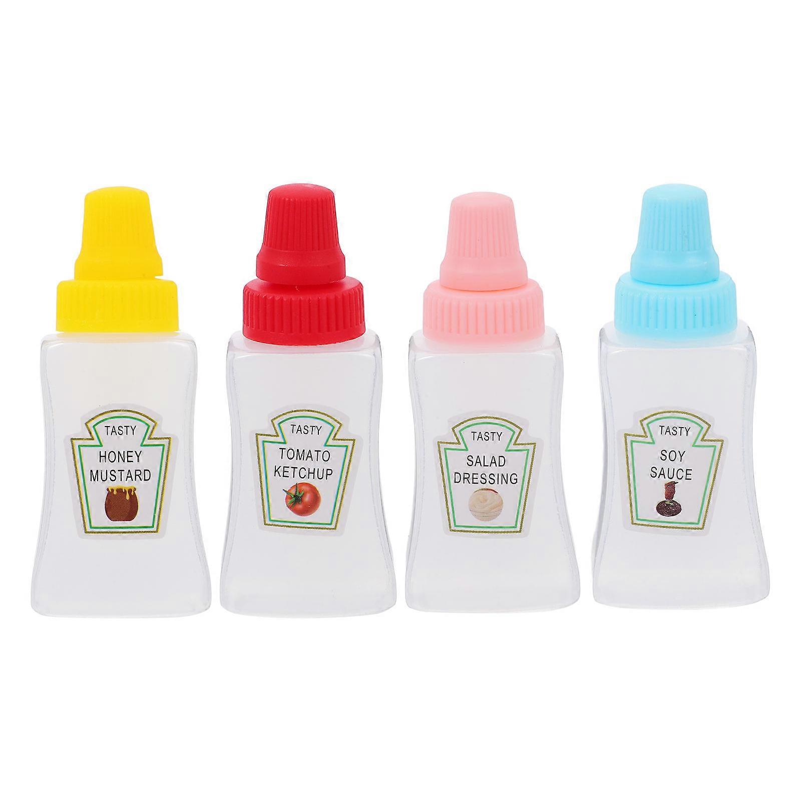 Portable Condiment Squeeze Bottles with Salad Dressing Dispensers for Kitchen and Picnic 4pcs Assorted Color PP
