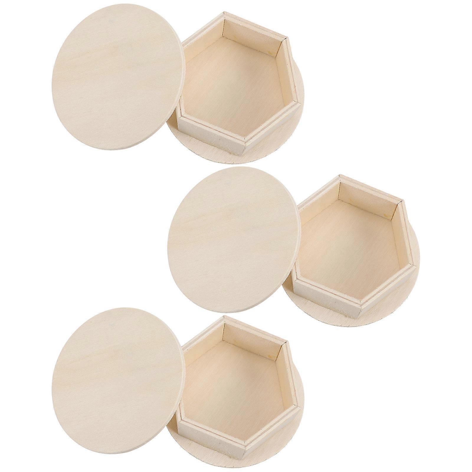 Khaki Wooden Storage Boxes for Crafts and DIY Unfinished Gift Boxes Set of 3 Small Size