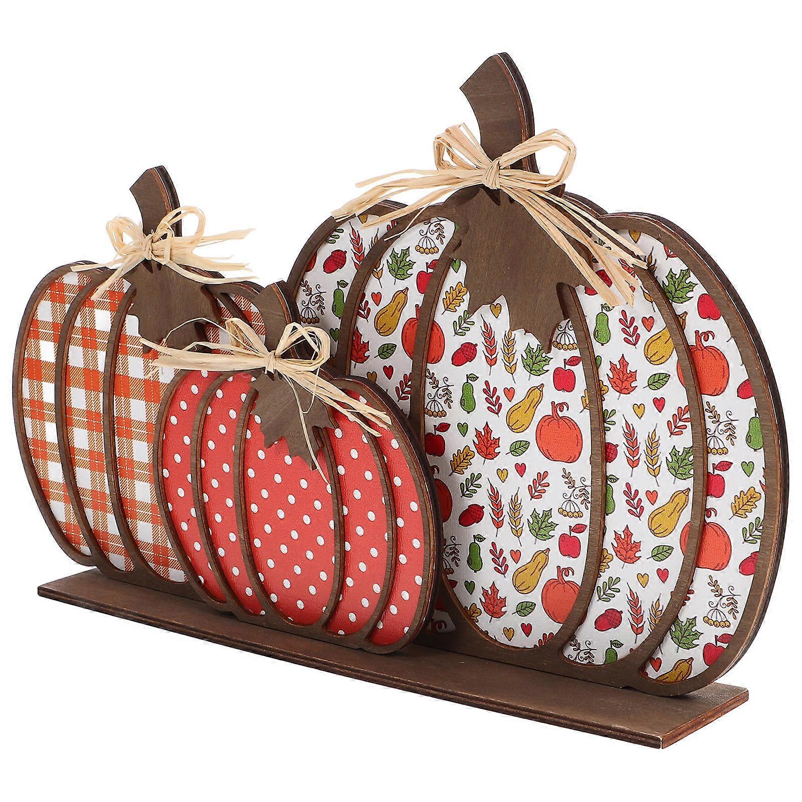 Wooden Pumpkin Decoration for Thanksgiving Rustic Handmade Craft Supplies on Dining Table 1 Set
