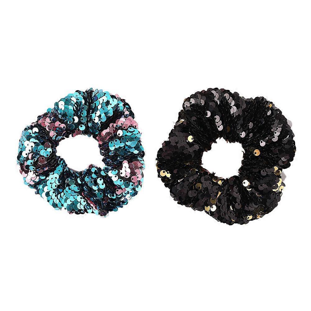 Girls Sparkly Ponytail Holder Elastic Hair Bands Everyday Wear Assorted Color Round Shape 2Pcs