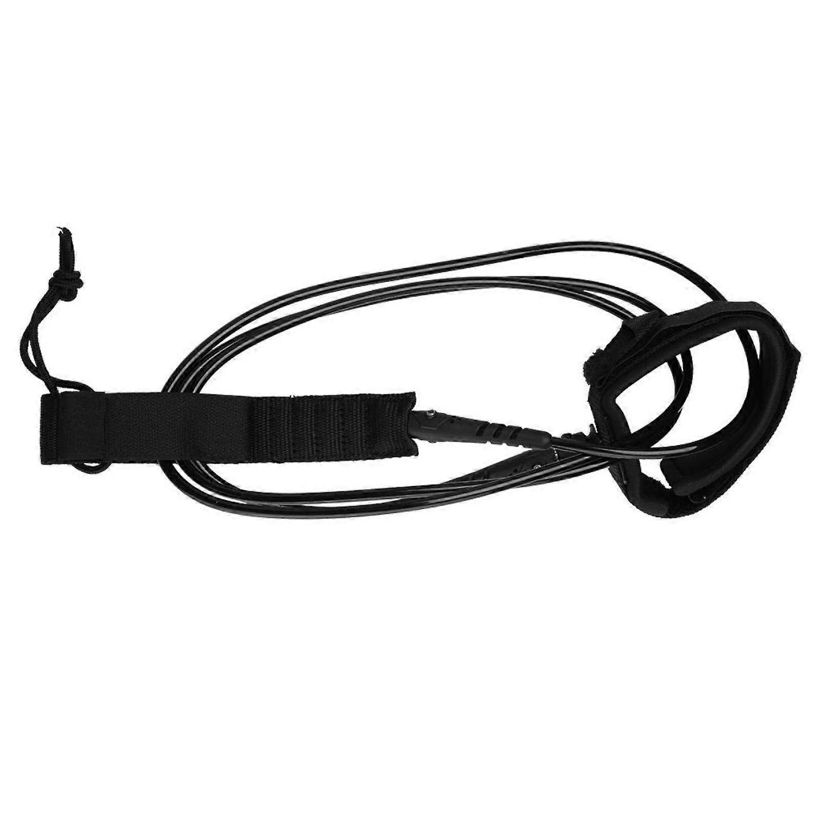 Surfboard Leash TPU 6 Ft 5.5 Mm Cord With Velcro Fastening Metal Double Swivel Black