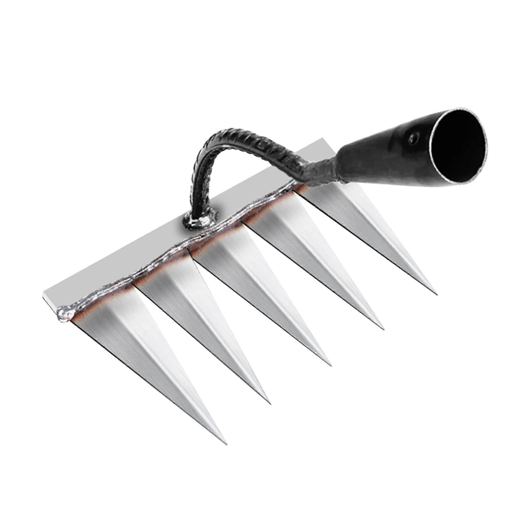 Garden Rake Weed Hoe with 5 Tooth Carbon Steel Head for Weeding, Loosening Soil, and Sowing (Without Stick)