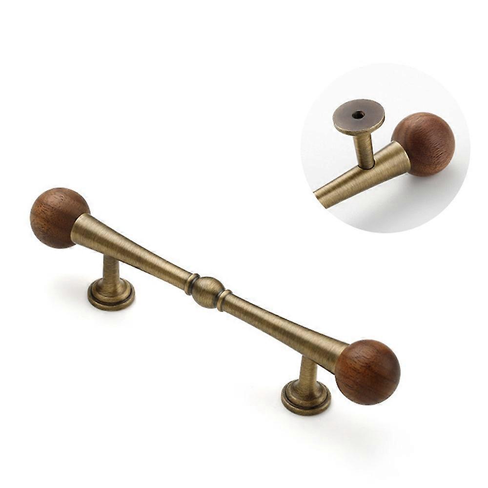 8195 96mm Hole Centers Walnut Cabinet Handles French Style Solid Brass Round Ball Pulls for Wardrobe / Drawer